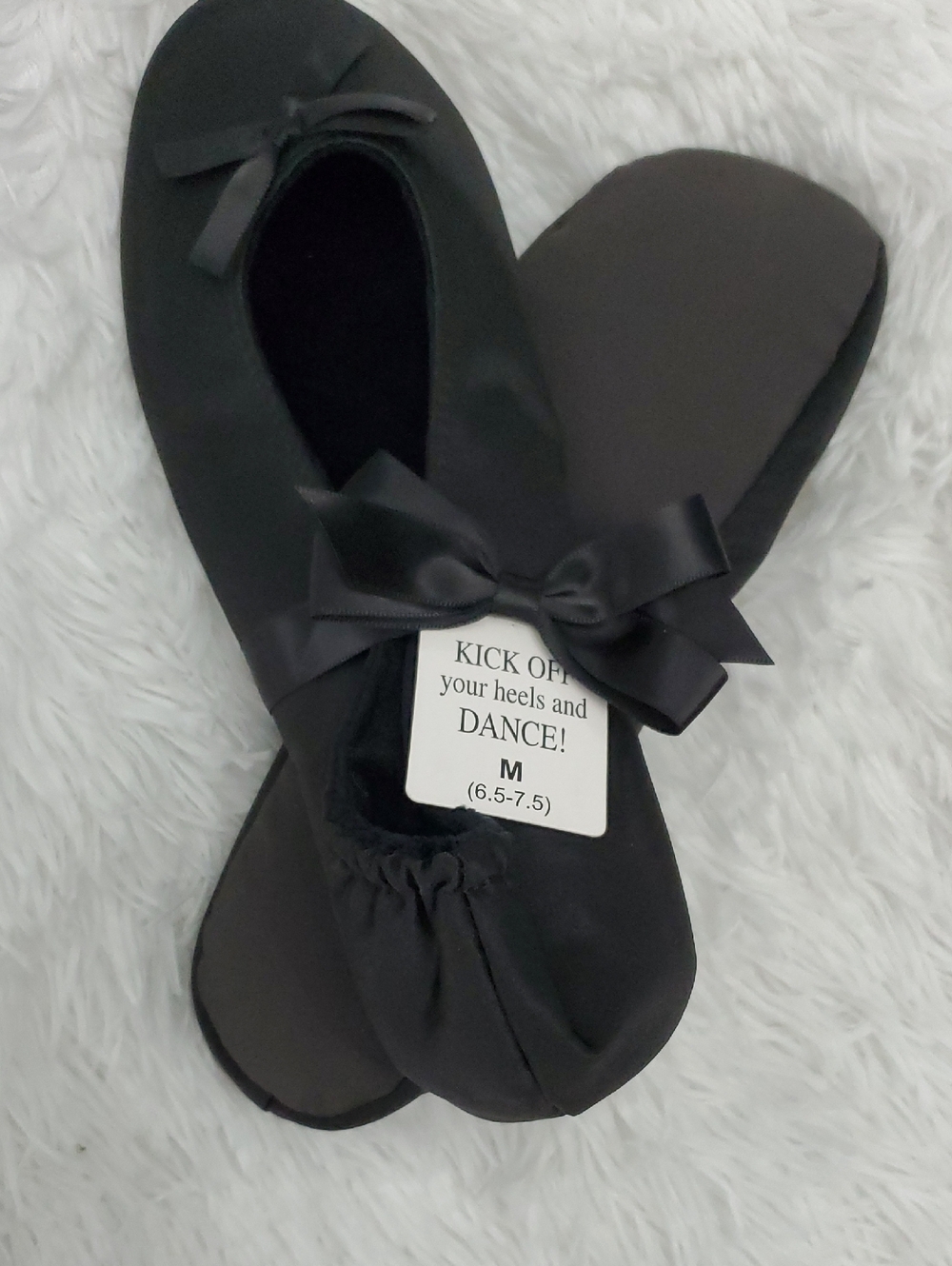 Verre Black Satin Ballet Flats with Bow Sz M